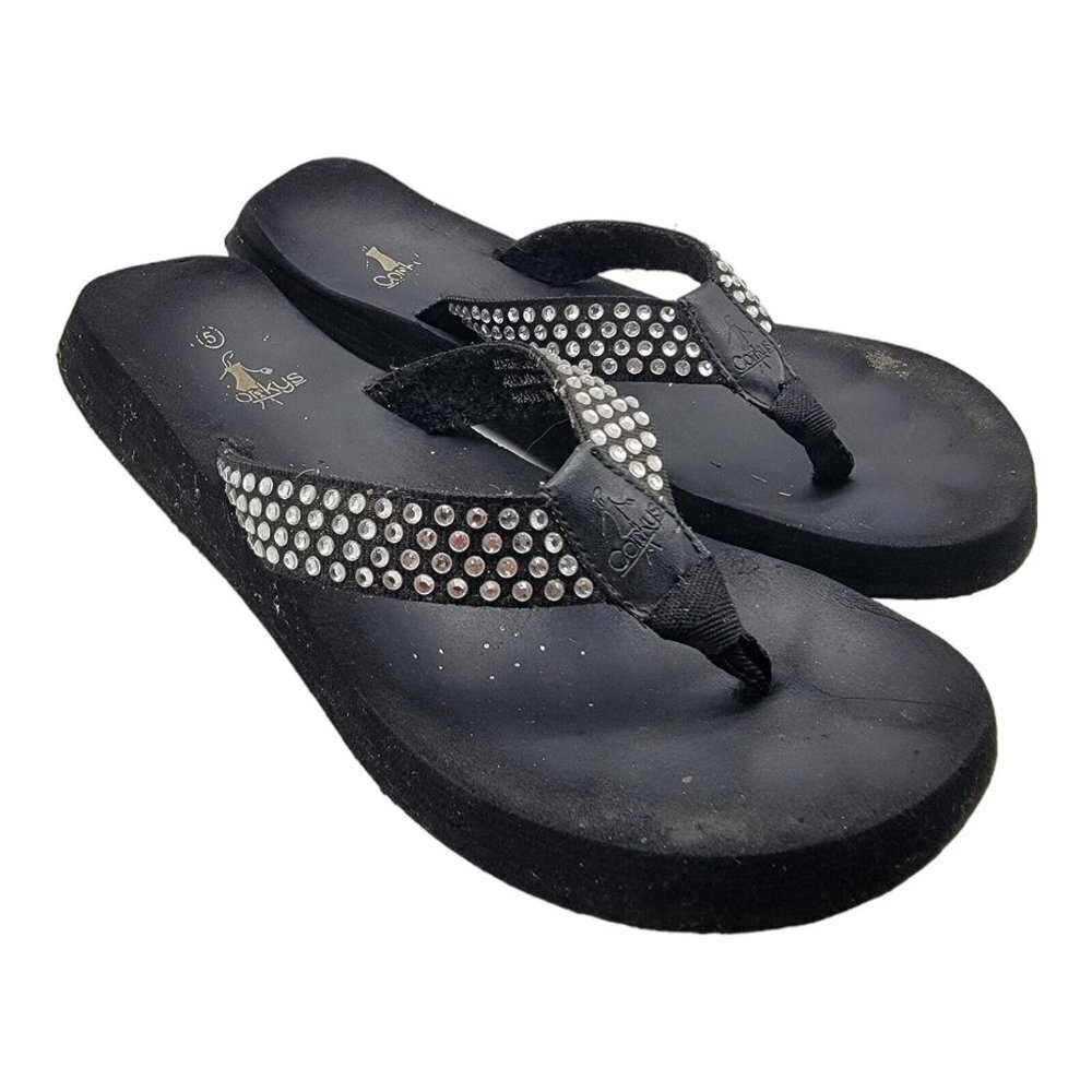 Corkys Shoes Womens Size 5 Black Flip Flops Multicolor Straps Thong Sandals